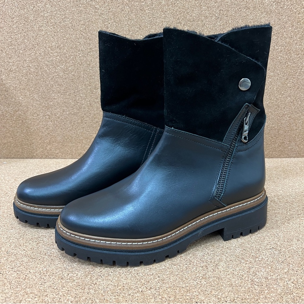 Fabianelli women’s Italian made leather faux fur black combat boots NWOT size 8